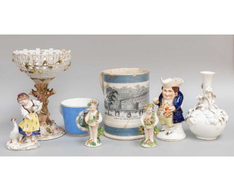 19Th Century Pratt Ware, including a mug for The Great Exhibition 1851, two spill vases with local North Yorkshire scenes, a 