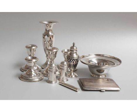 A Collection of Assorted Silver, including a circular bowl, 13.2cm diameter; a cigarette-case with engine-turned decoration; 