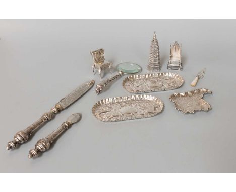 A Collection of Assorted Silver, including a miniature copy of the coronation chair, London, 1936; a Dutch or German silver m