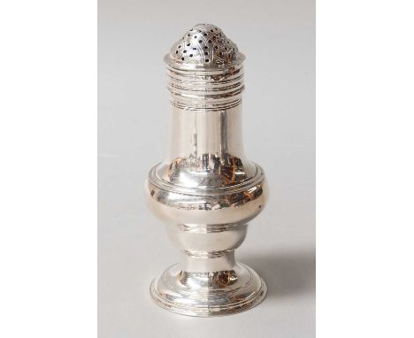 A George III Silver Pepperette, by Thomas Daniell, London, 1776, baluster and on spreading foot, the pull-off cover pierced a