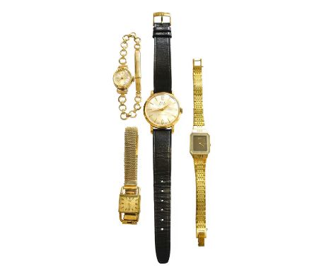 A plated Oris super wristwatch, with Oris box, and three lady's wristwatches by Seiko, Timex and Rotary (4)Oris watch diamete