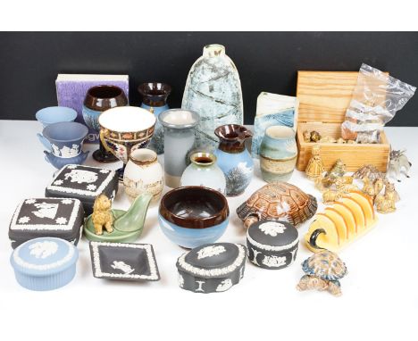 Mixed ceramics to include Wedgwood Jasperware, Royal Crown Derby, Carn Pottery, Carlton Ware, Wade Whimsies, etc, featuring C