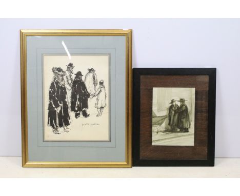 Felix Fabian (1913 - 1979), lithograph / print, portrait of a Jewish family group, 41 x 31cm together with another of Rabbis 