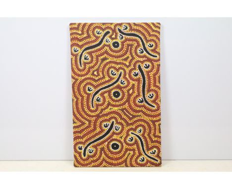 Ingrid Napangardi Williams (Australian), an Indigenous Aboriginal painting design on canvas, 71 x 43cm 
