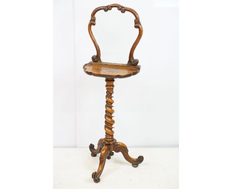 Victorian walnut shaving table / vanity stand, with pie crust edged vanity shelf, scroll 'mirror' frame with clear glass on t