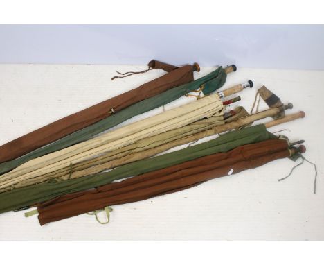 Collection of seven split cane fly fishing rods to include Hardy's, Allcocks, Edgar Sealey, R. Chapman, etc 