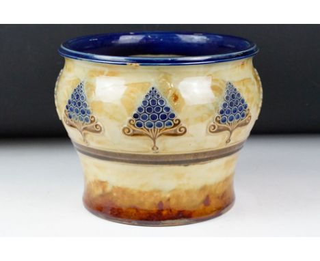 Doulton Lambeth planter with stylised grape design, impressed ' Doulton Lambeth England ' and number ' 327 ' and indistinct m