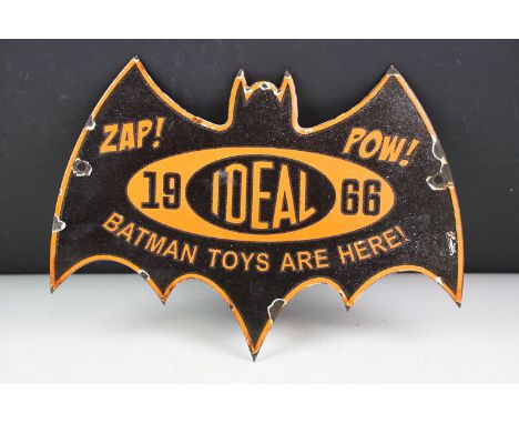 Advertising - A reproduction Ideal Batman toys enamel sign in the form of a bat, approx 30cm wide 