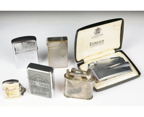 Collection of Lighters including Art Deco Cased Ronson Varaflame, Advertising Westerfield King Cigarettes, Advertising Guinne