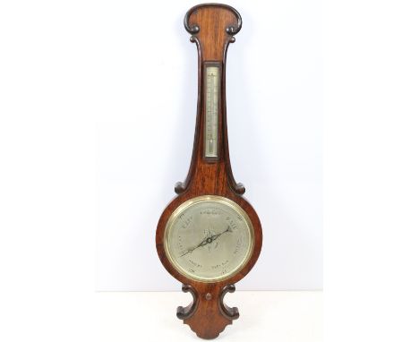 Late Victorian carved rosewood barometer, with thermometer, inscribed G Kegele, London, 102cm high 