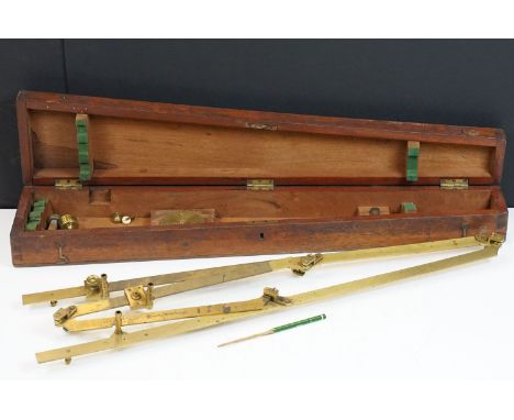 Mahogany cased brass pantograph engraved 'Lennie, Edinburgh', case measures approx 77cm long