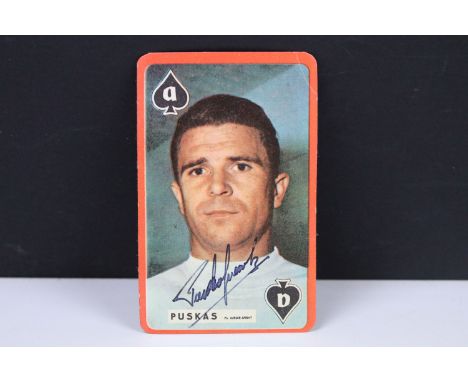 A signed playing card by Ferenc Puskas. 