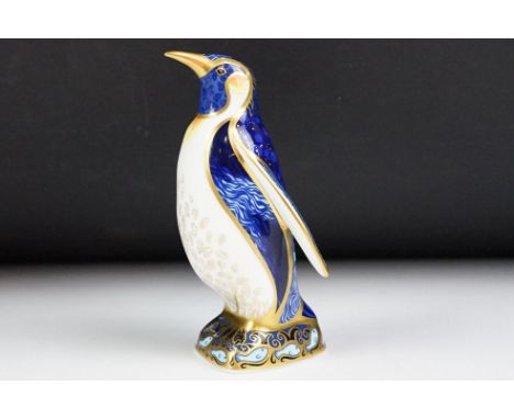 Royal Crown Derby model of an Emperor Penguin, with gold stopper, 13.5cm high 