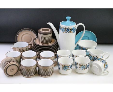 Two 1970s coffee sets to include a Myott blue pattern set comprising coffee pot, five cups and saucers and milk jug and a Hor