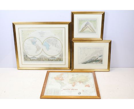 A K Johnston, The World in Hemispheres, hand-coloured engraving, 52 x 61.5cm, J Dower, A View of the Comparative Lengths of t