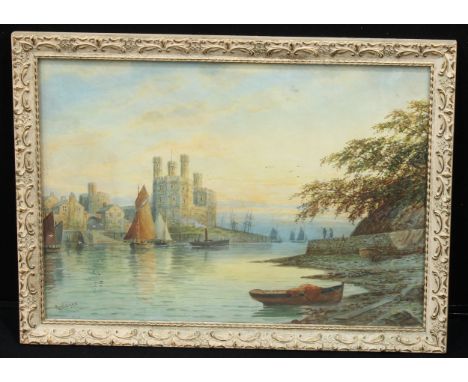 R Hayes  Caernarfon Castle  signed, watercolour, 32cm x 45cm 