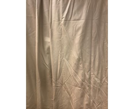 Textiles - three pairs of gold satin curtains, 213cm, 150cm width 