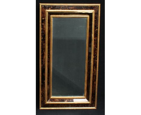 A rectangular wall mirror, marble effect glass and gesso cushion frame, 103cm x 56cm 