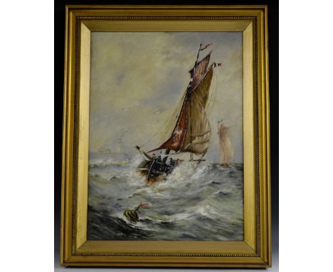 Fred K Swire Sailing Ship In Choppy Seas signed, oil on canvas, 67cm x 50cm 