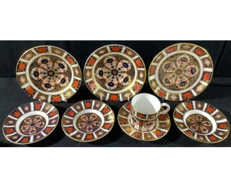 A Royal Crown Derby Imari 1128 pattern coffee can and saucer, second quality; three 1128 saucers, first quality; three 1128 s