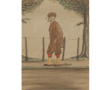 English School (late 19th century)Caricature, Country Gentleman, full-length, typically togged in three-piece tweed and cap, 