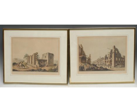 After Luigi Mayer (1755-1803), a pair of Grand Tour prints, Ancient Temples At Agrigentum and Ruins Occasioned By The Earthqu
