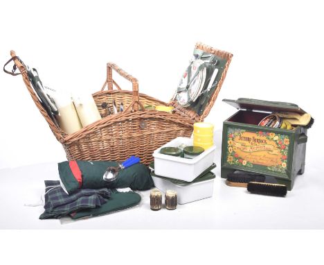 A Jethro Burdock & Co advertising box The green painted box together with the shoe shine implements together with a vintage p