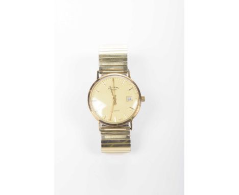 Rotary: A 9k gold quartz wrist watchThe circular cream dial with applied gold baton hour markers, gold hands, date aperture t