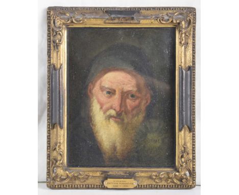 An oil study head and shoulders portrait, 19th CenturyBearded gentleman in heavy foliate gilt frame, the frame marked Giovann