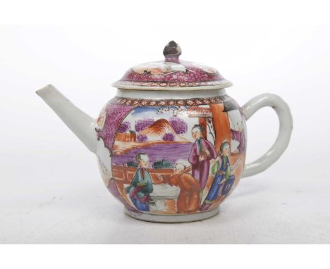 A Chinese Qianlong period teapot, 18th Century 
Of globular rounded form painted to the exterior with famille rose enamels ad