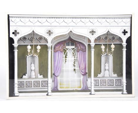 A vintage 1960 theatre set modelDepicting a formal arcaded drawing room with Corinthian columns and draped curtain windows, p