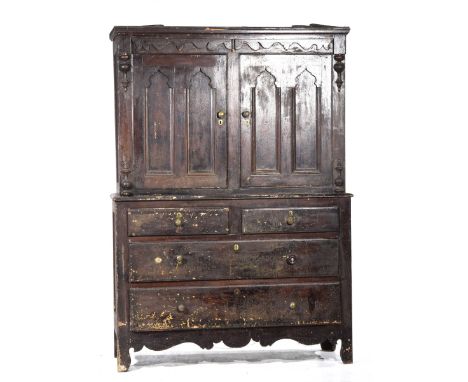 An impressive 19th Century stained pine French housekeepers cupboard
With a moulded cornice above a pair of cupboard doors ea
