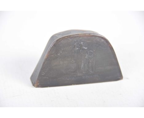An early 19th Century Napoleonic pressed horn snuff boxCarved and modelled in the form a French officers hat, the hinged cove