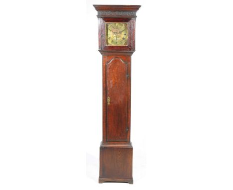 A mid 18th Century oak cased thirty hour longcase clock by John Bunting, Long BuckbyThe clock with a moulded cornice above a 