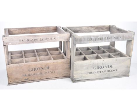 A pair of vintage wine crates
Each of the rectangular form crates with twelve bottle sections, stamped "S.C. Joseph Janquiex,