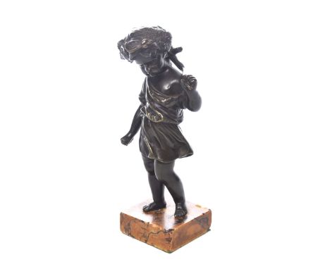 A French 19th Century bronze figure of putti, after Moreau, French The figure in standing position, dressed in robes and wear