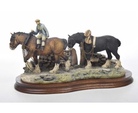 Border Fine Arts "Coming Home"Model No: JH9A by Judy Boyt, raised on a wooden base and dated 1985, 14cm high, 32cm long.