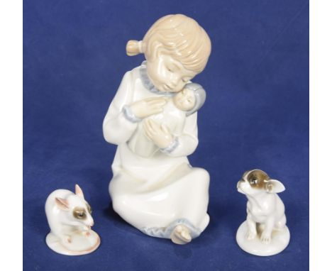 A group of ceramicsComprising Rosenthal model mouse and similar model puppy, together with a Nao model of young girl with dog