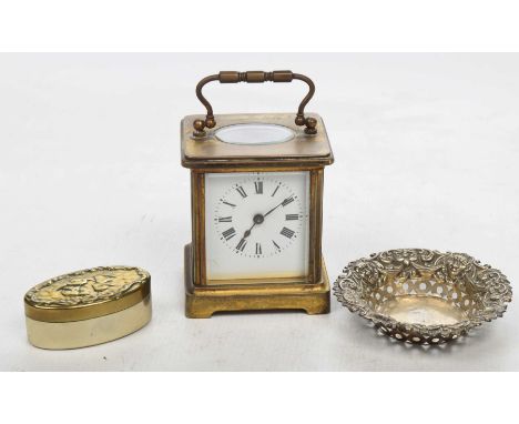 A mixed group of collectable itemsTo include a 19th Century French ladies carriage clock, impressed, Corniche case together w