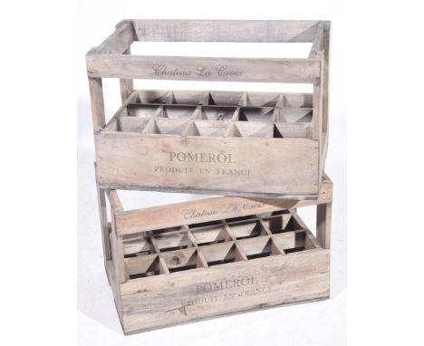 A pair of vintage wine crates
Both Chateau La Ceroix Pomerol, each of typical form with fifteen bottle sections, 26x34x54cm. 