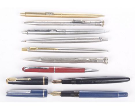 A collection of various vintage ballpoint and fountain pensTo include 14ct gold nib fountain pens together with eight various