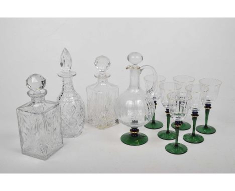 A collection of various glassware
To include a claret decanter and six matching glasses, the clear glass with etched foliate 