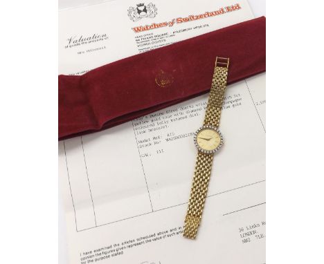 Bueche-Girod 9ct diamond set lady's bracelet watch, circular champagne dial with baton markers, the bezel with twenty-nine ro