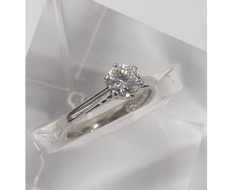 Platinum solitaire diamond ring, round brilliant-cut, 0.62ct approx, clarity SI1-2, colour H/I, 5.3gm, ring size J/K