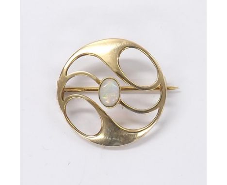 Murrle Bennett &amp; Co. 15ct opal set circular brooch, stamped marks, 3.4gm, 23.5mm diameter