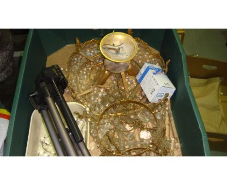 Assorted drop lustre chandeliers & tripod