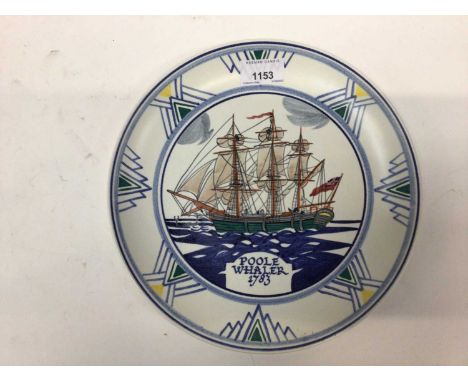 Poole pottery dish 1975 - Poole Whaler 1783, ship drawn by Arthur Bradbury and painted by Karen Hickisson, 25.5cm diameter