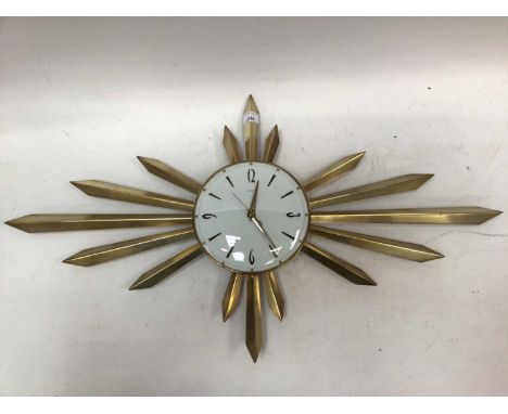 Metamec brass sunburst clock, 86.5cm wide