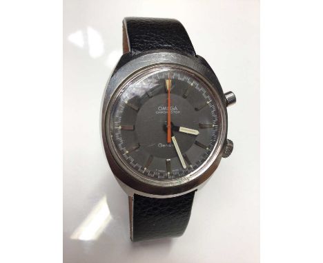 Late 1960s Omega Chronostop Genève stainless steel wristwatch with manual-wind movement, the grey dial with polished steel ba