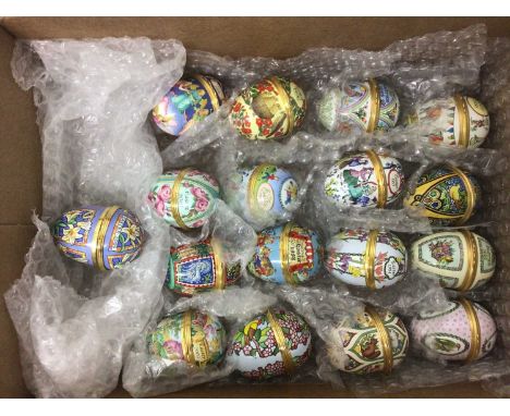 Collection of 17 Halycon Days enamel Easter eggs, 1988 through to 2004. (17)